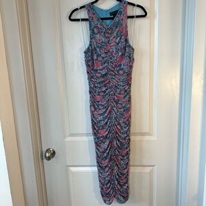 Revolve House of Harlow 1960 Blue&Pink Floral Sleeveless Ruching Bodycon Dress,S